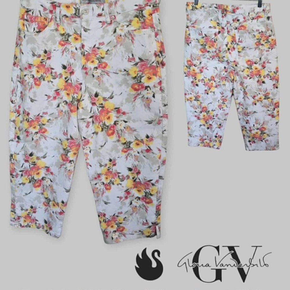 Gloria Vanderbilt Amanda Floral High Rise Slit Detail Capris  Pants Womens 10